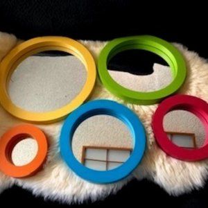 COLORFUL ROUND MIRRORS WITH WOODEN FRAME